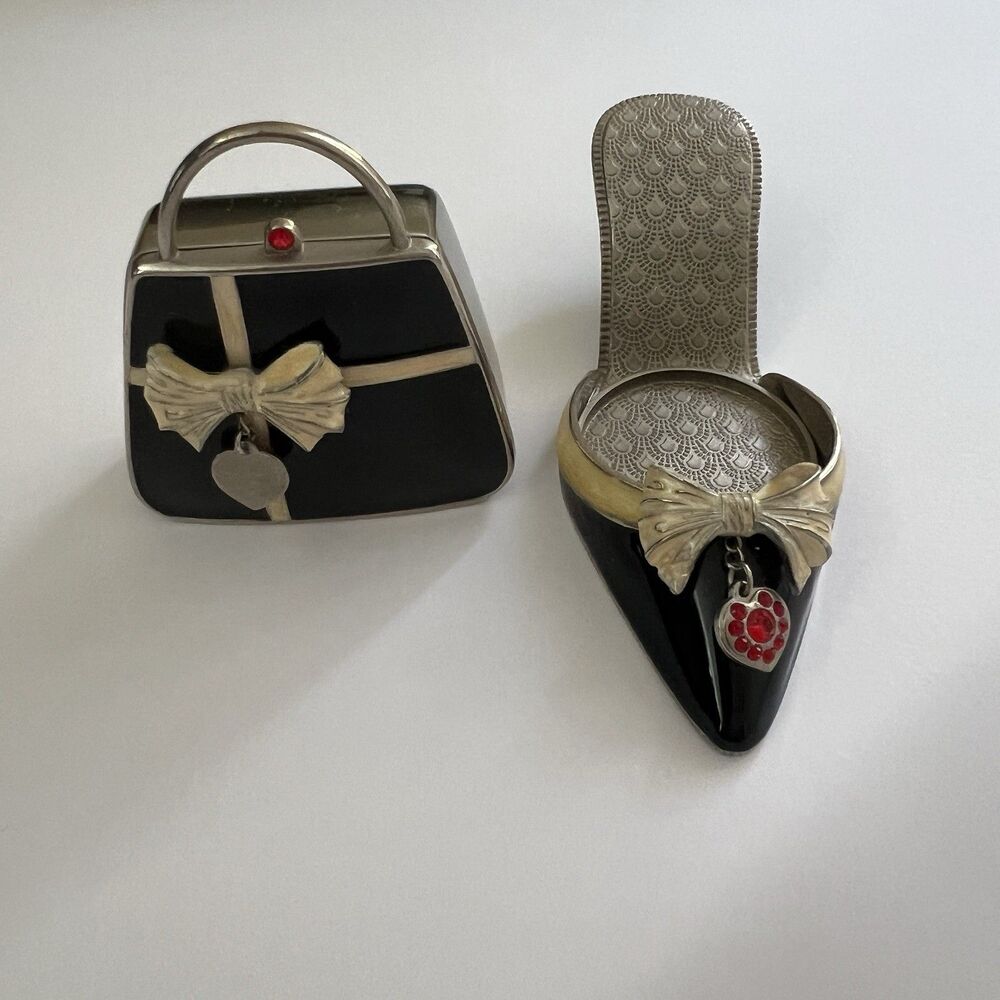 Partylite Audrey Shoe & Purse Set Votive Candle Holders Enamel Rhinestone - Picture 7 of 10